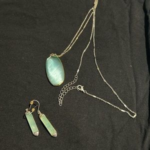 Necklace and earrings- green / light green